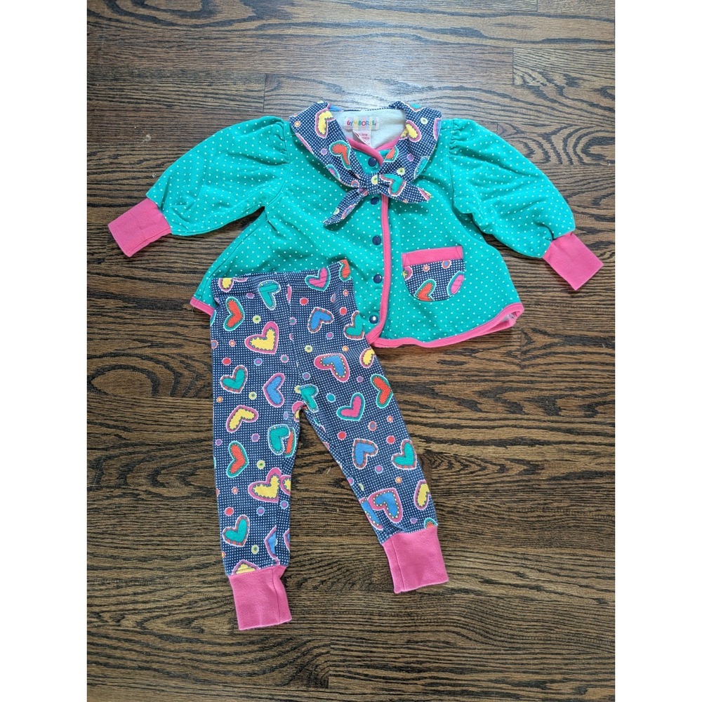 Vtg Rainbow tag Gymboree 1995 Winter Hearts Shirt Pants Size 12-18 Mo Xs Outfit